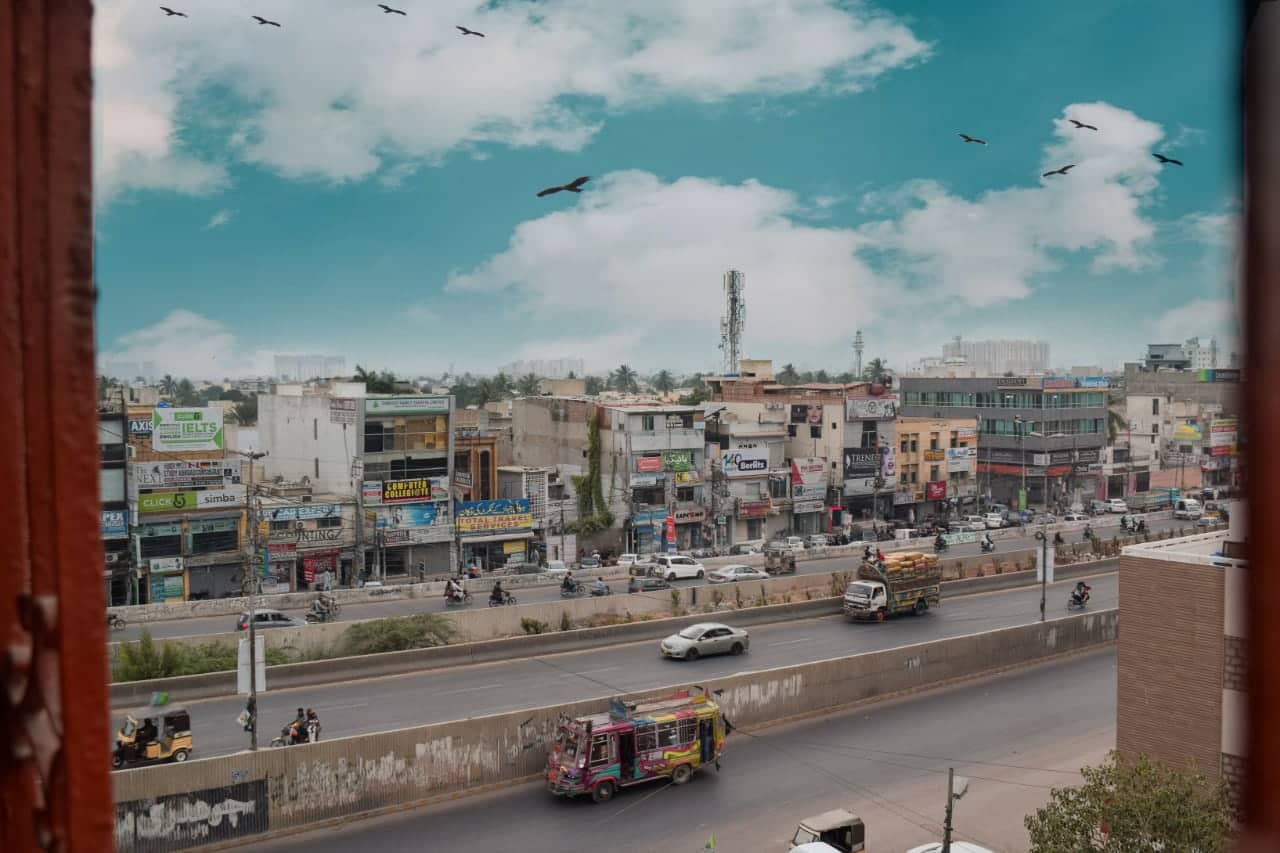 Karachi seen through a window